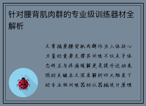 针对腰背肌肉群的专业级训练器材全解析